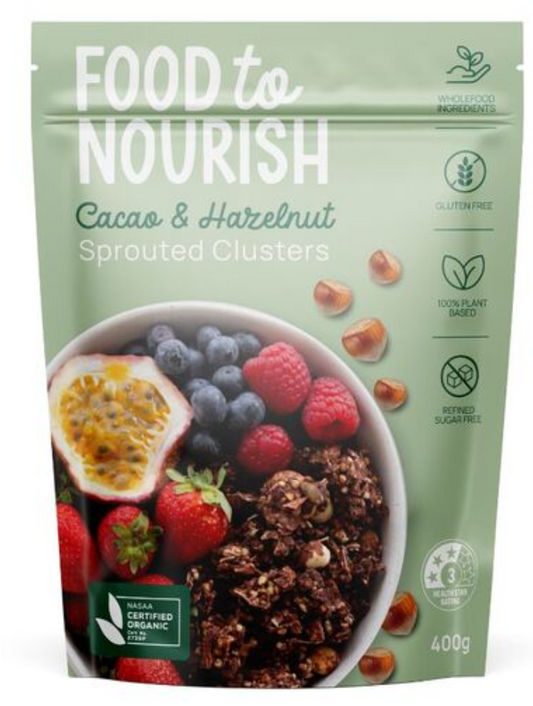 Food To Nourish Sprouted Clusters Cacao & Hazelnut 400g - Gluten Free