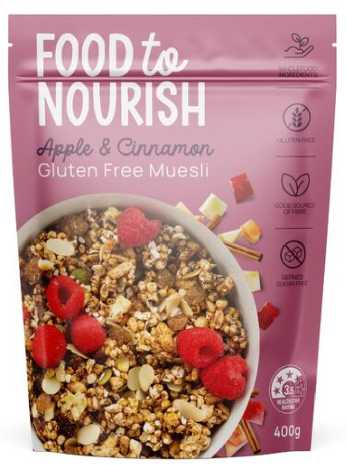 Food To Nourish Gluten Free Muesli Apple & Cinnamon 400g - Gluten Free