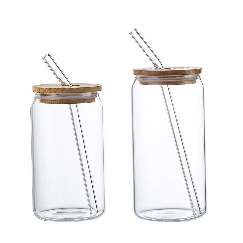 Eco-Friendly Glass Mug Set: Bamboo Lid and Glass Straw