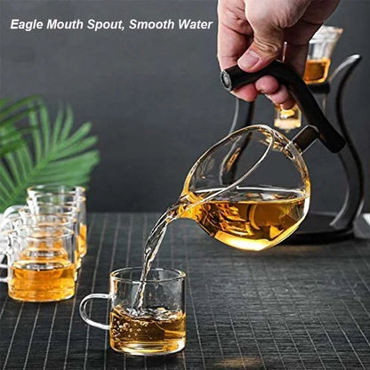 Lazy Kungfu Glass Tea Set: Magnetic Water Diversion Rotating Cover Bowl - Semi-Automatic Glass Teapot