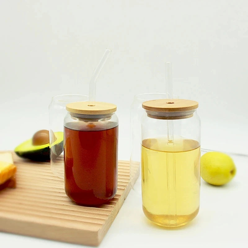 Eco-Friendly Glass Mug Set: Bamboo Lid and Glass Straw