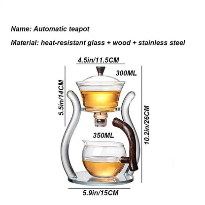 Lazy Kungfu Glass Tea Set: Magnetic Water Diversion Rotating Cover Bowl - Semi-Automatic Glass Teapot